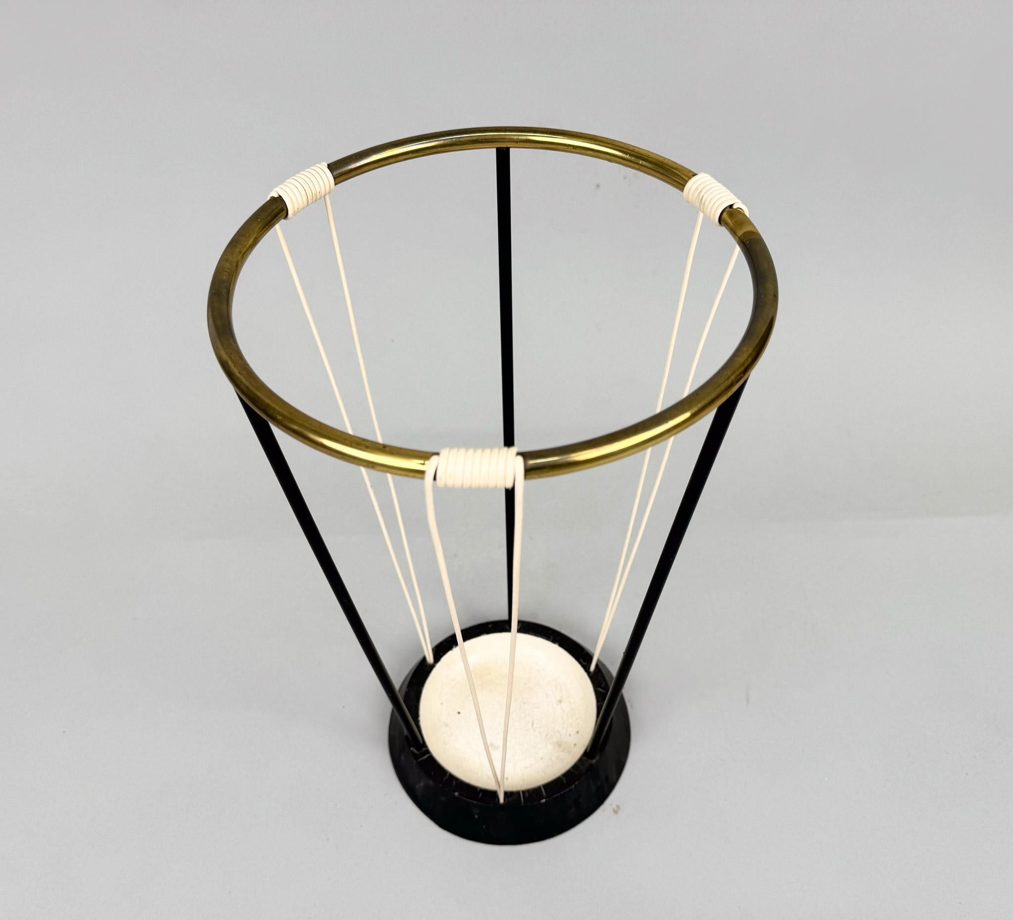 Mid-Century Modern Mid-century Brass & Metal Umbrella Stand For Sale