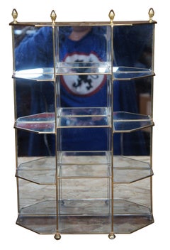 Mid Century Brass Mirrored Table Top Étagère Curio Shelf Tiered Display