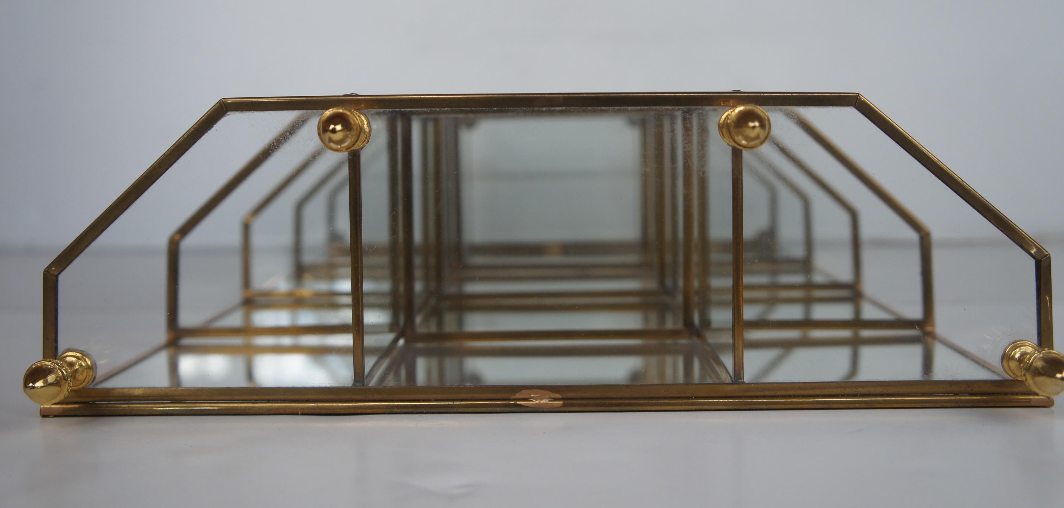 20th Century Mid Century Brass Mirrored Table Top Étagère Curio Shelf Tiered Display