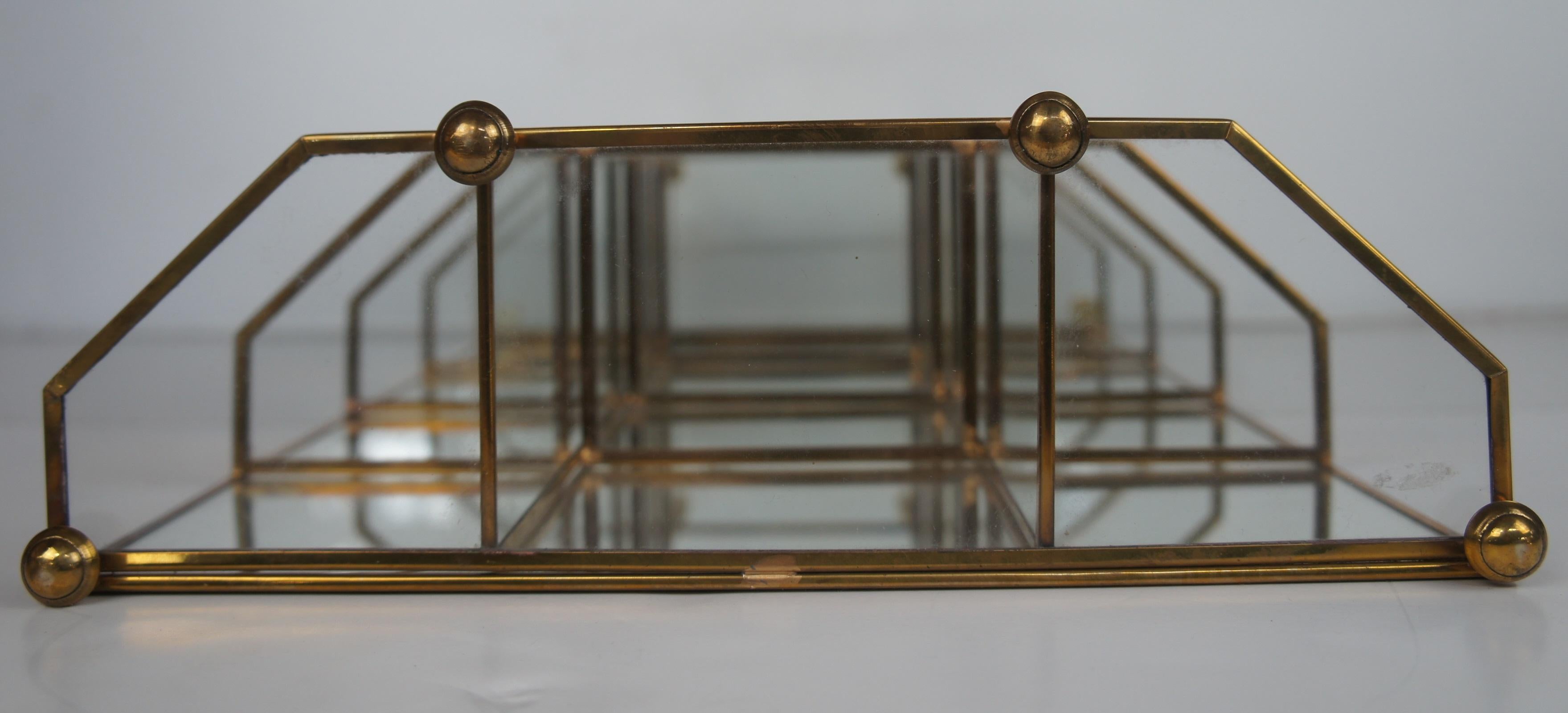 Mid Century Brass Mirrored Table Top Étagère Curio Shelf Tiered Display 3