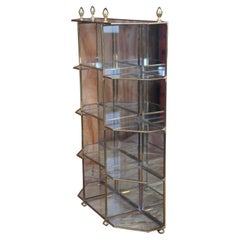 Vintage Mid Century Brass Mirrored Table Top Étagère Curio Shelf Tiered Display