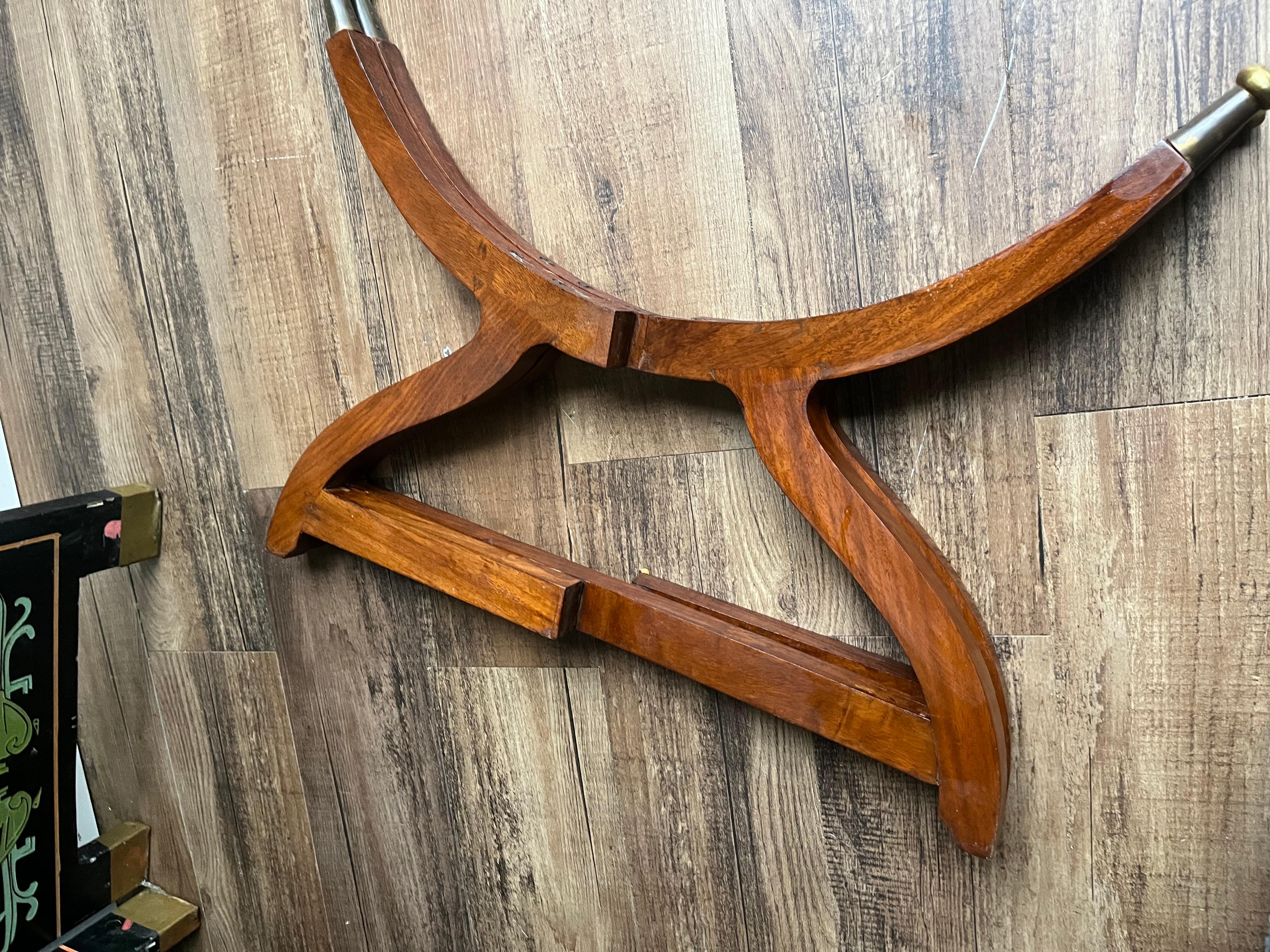 Mid Century Brass Moroccan Style Tray Table On Folding Wooden Spider Leg Base 5