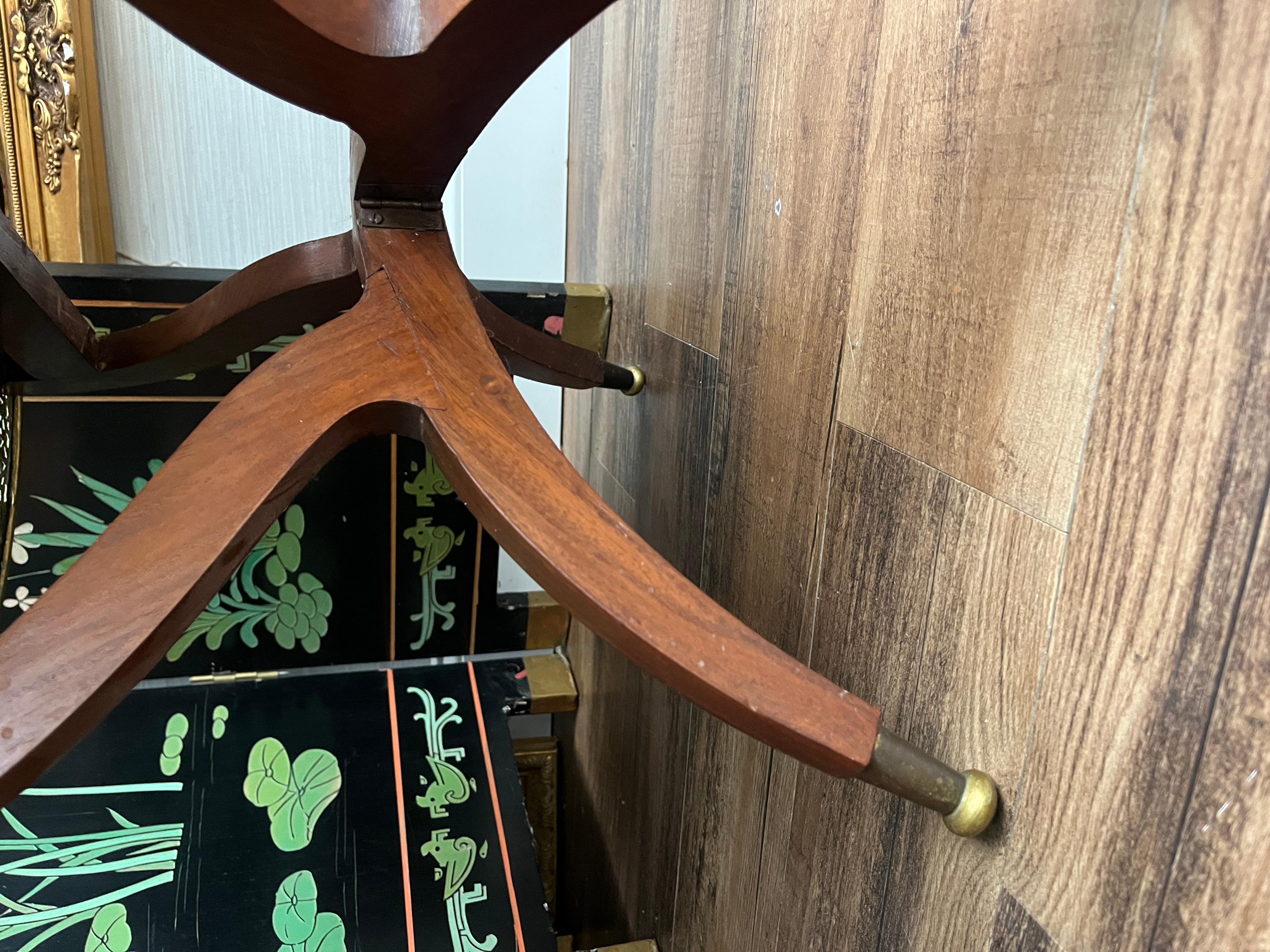 20th Century Mid Century Brass Moroccan Style Tray Table On Folding Wooden Spider Leg Base