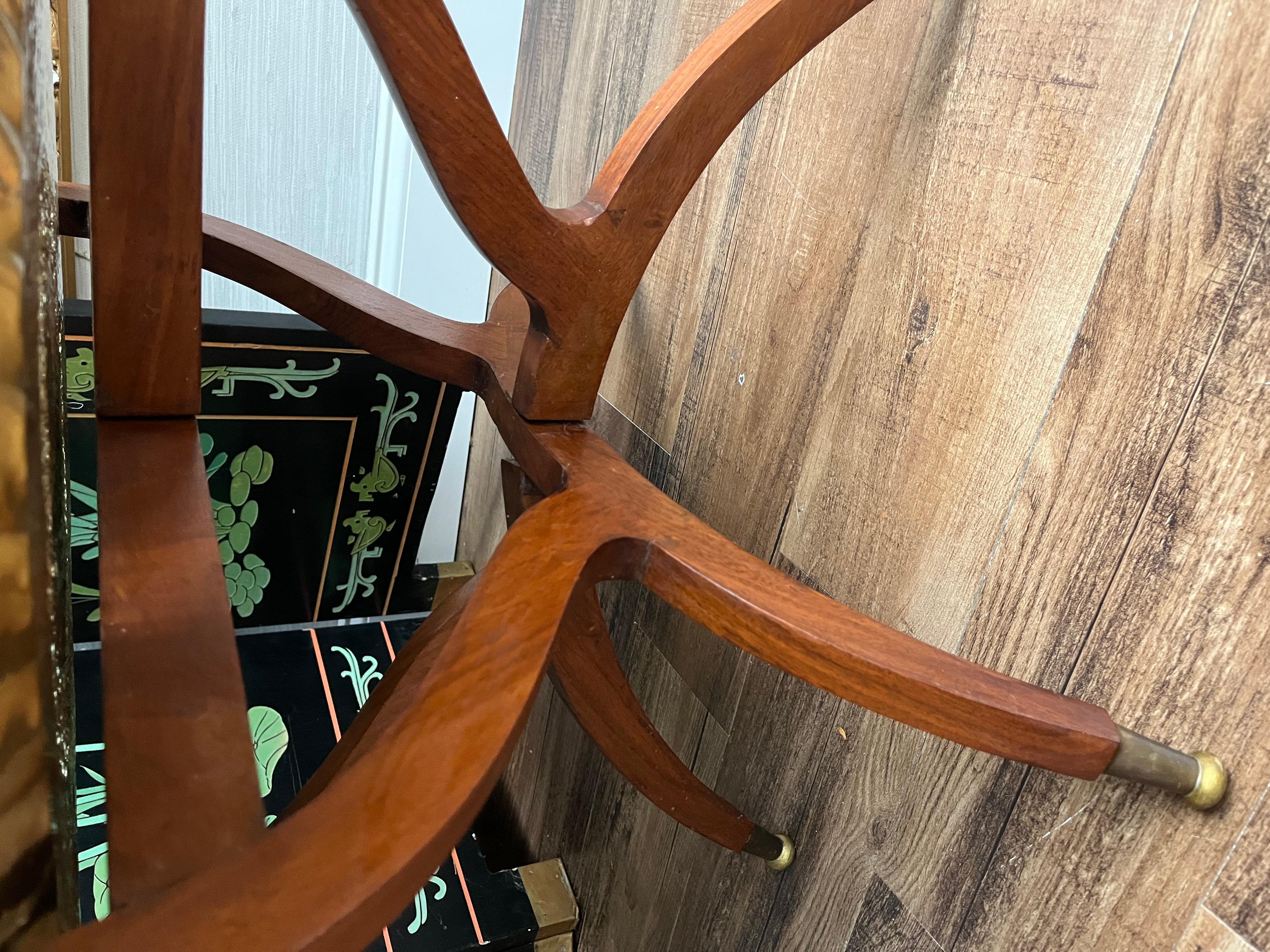 Mid Century Brass Moroccan Style Tray Table On Folding Wooden Spider Leg Base 2