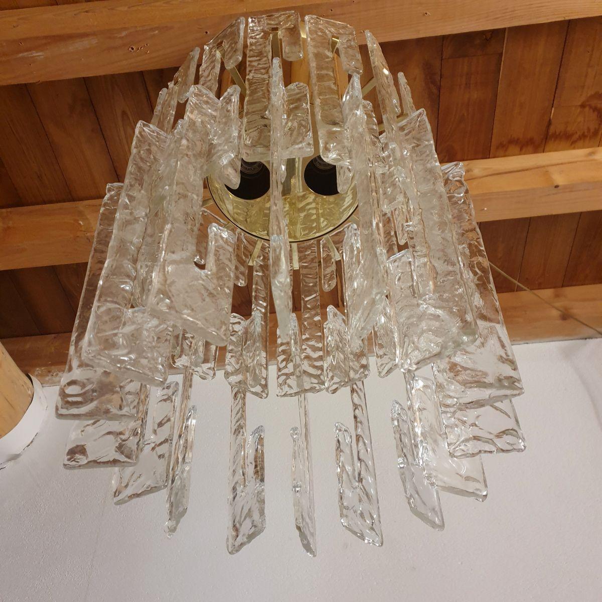 Late 20th Century Mid-Century brass-Murano glass chandelier, Mazzega For Sale