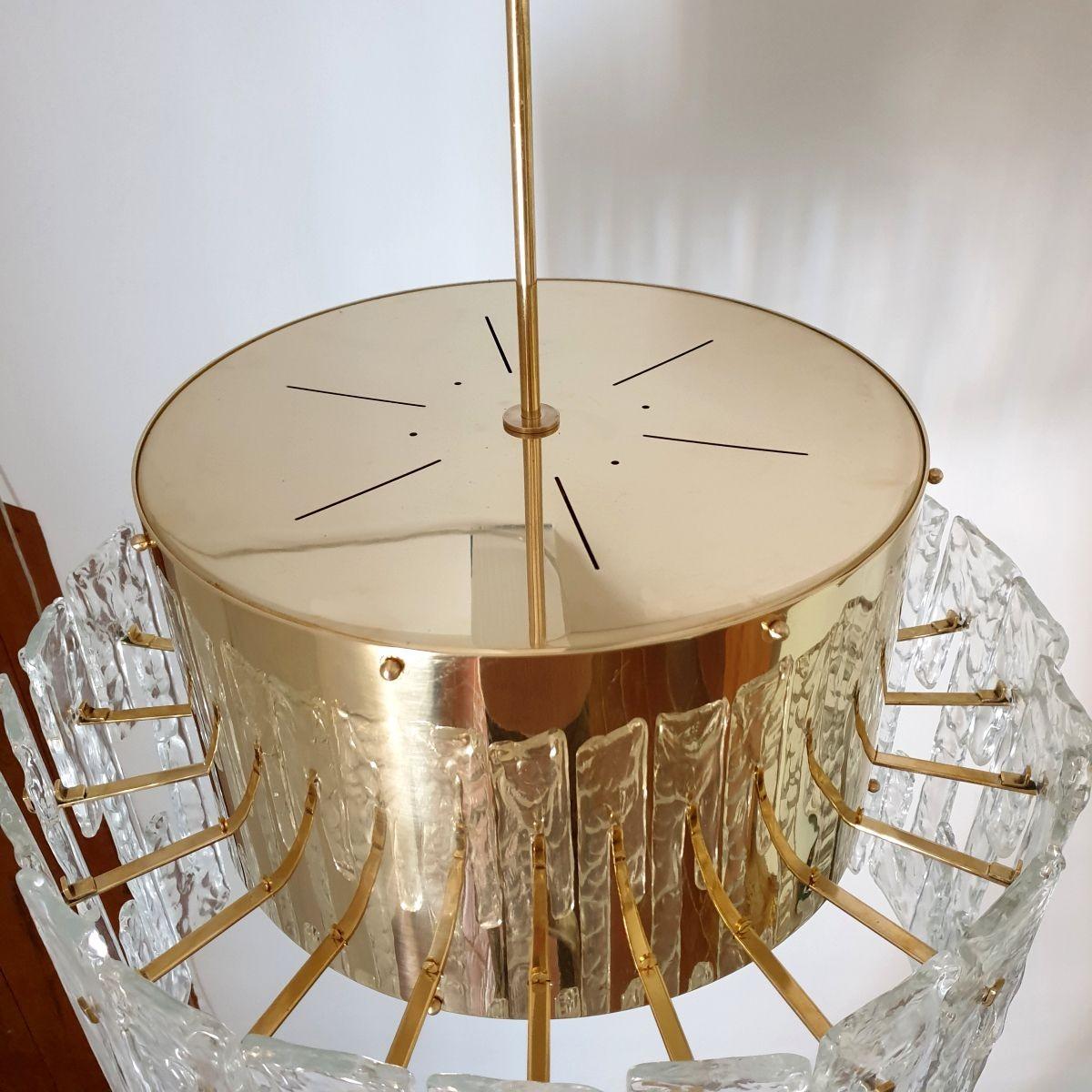 Mid-Century brass-Murano glass drum chandelier 3