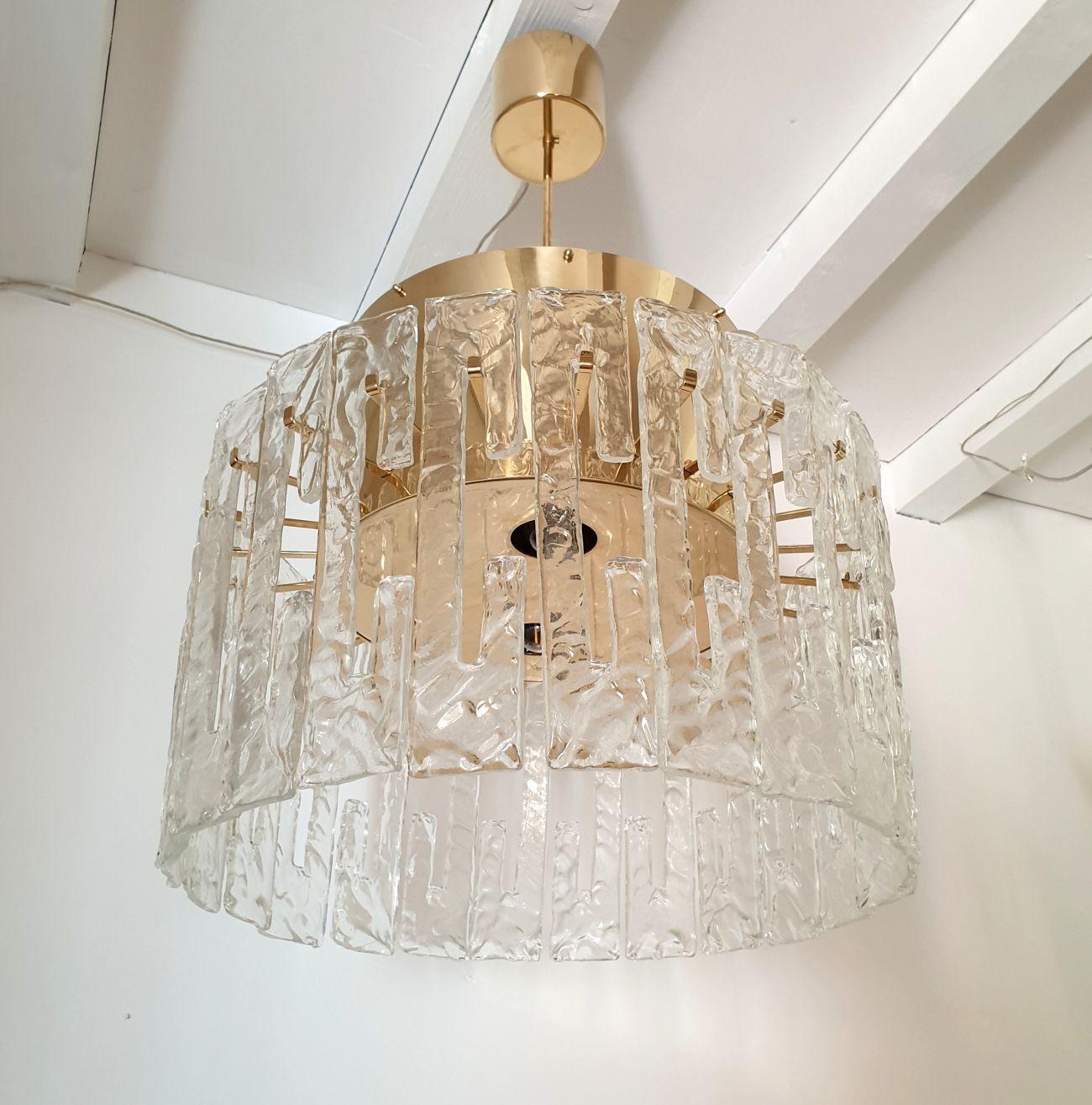 Mid-Century Modern Mid-Century brass-Murano glass drum chandelier