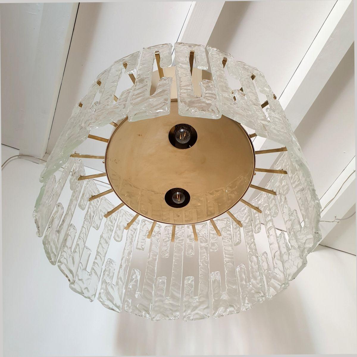 Italian Mid-Century brass-Murano glass drum chandelier