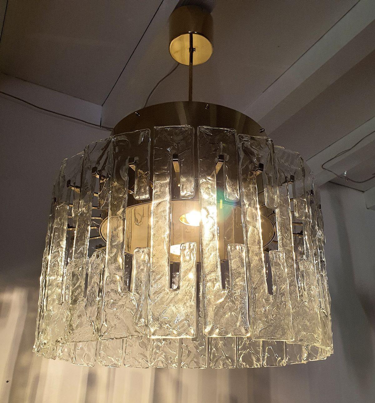 Late 20th Century Mid-Century brass-Murano glass drum chandelier