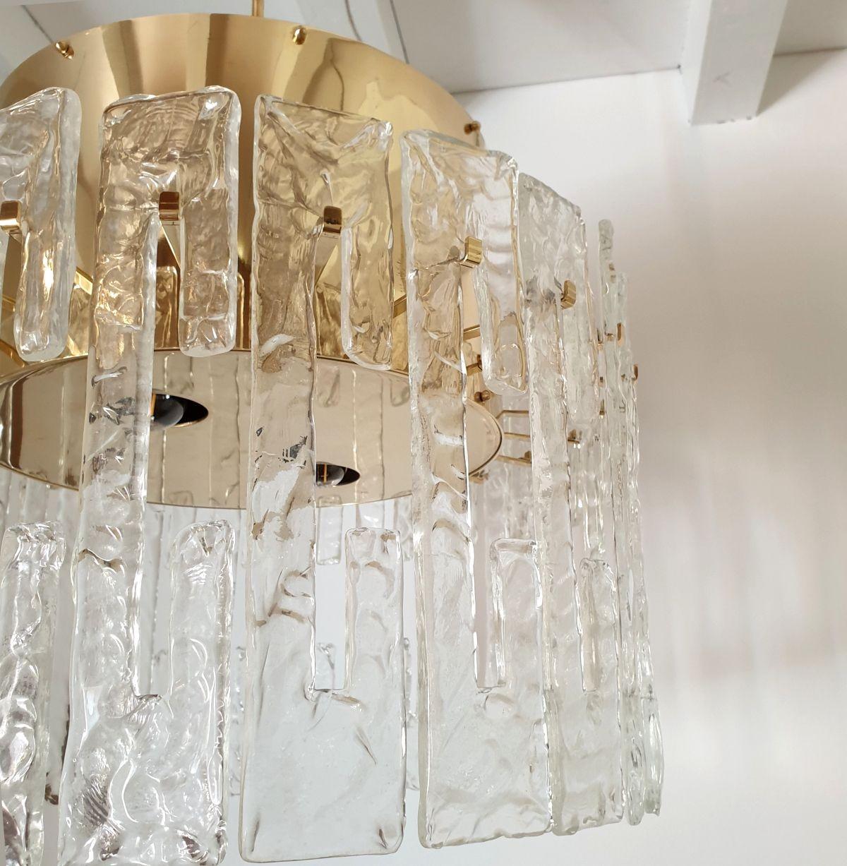 Brass Mid-Century brass-Murano glass drum chandelier