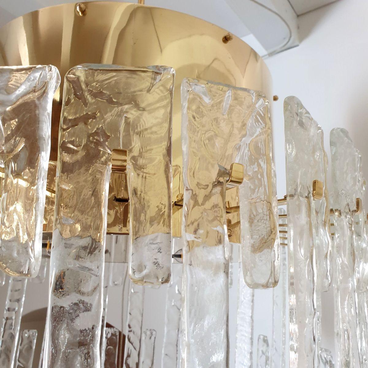 Mid-Century brass-Murano glass drum chandelier 1