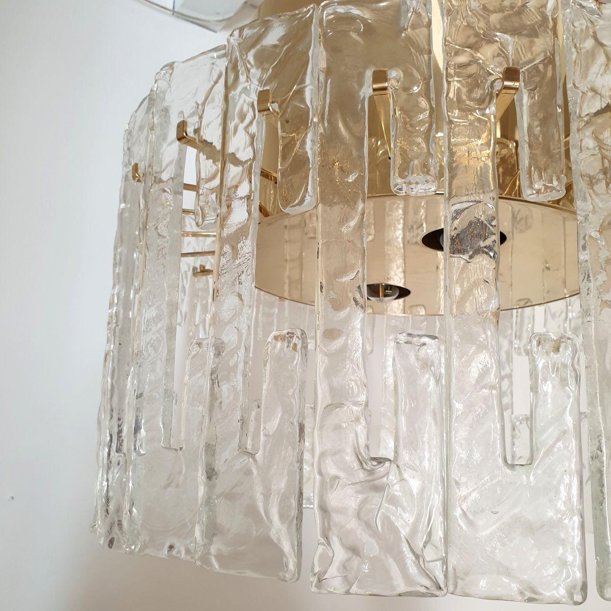 Mid-Century brass-Murano glass drum chandelier 2