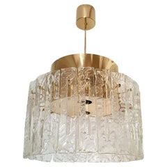 Mid-Century brass-Murano glass drum chandelier