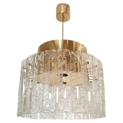 Mid-Century brass-Murano glass drum chandelier