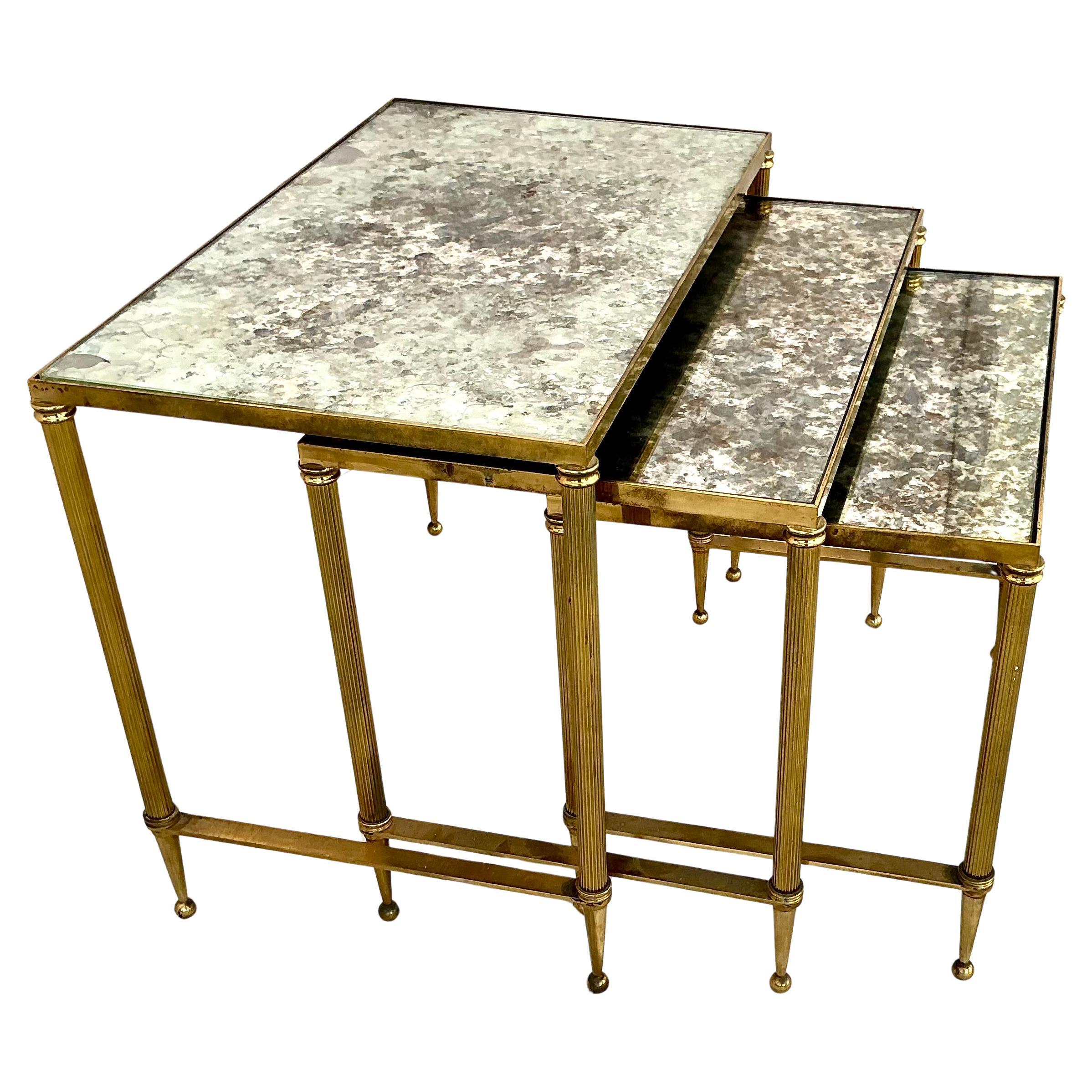 Mid Century Brass Nesting Tables in Maison Jansen Style