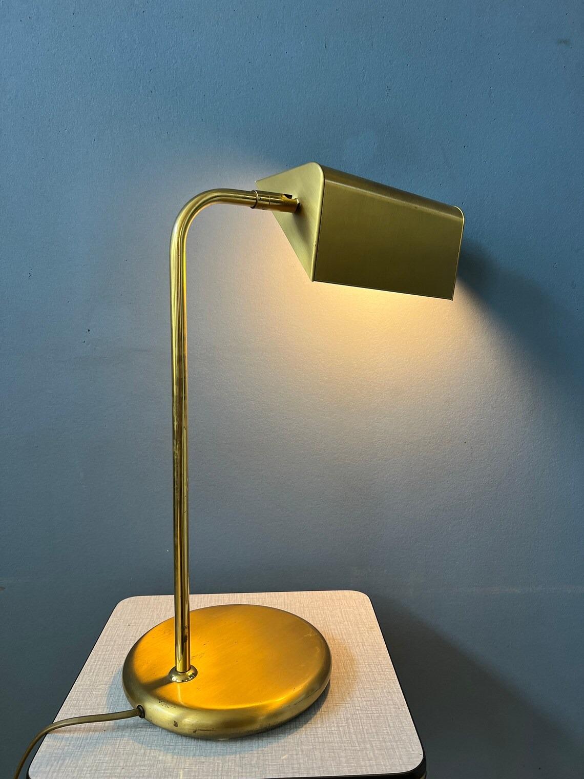 20th Century Mid Century Brass Office Desk Lamp - Bauhaus Style Table Lamp - Golden Lamp For Sale