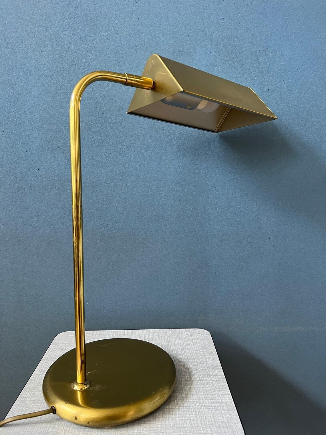 Mid Century Brass Office Desk Lamp - Bauhaus Style Table Lamp - Golden Lamp For Sale 1