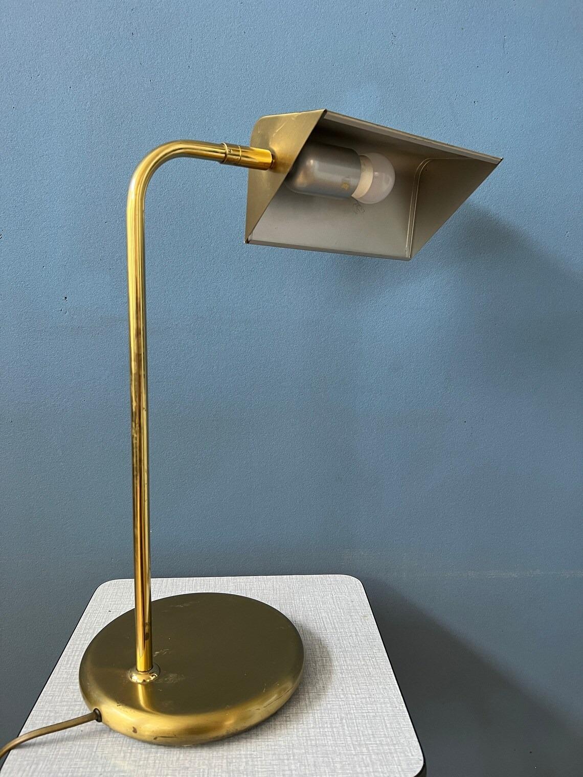 Mid Century Brass Office Desk Lamp - Bauhaus Style Table Lamp - Golden Lamp For Sale 2
