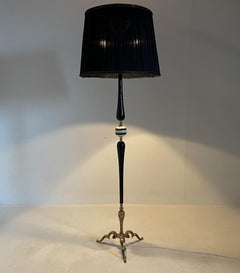 Mid-Century Brass, Onyx & Ebonized Wood Floor Lamp, Italy