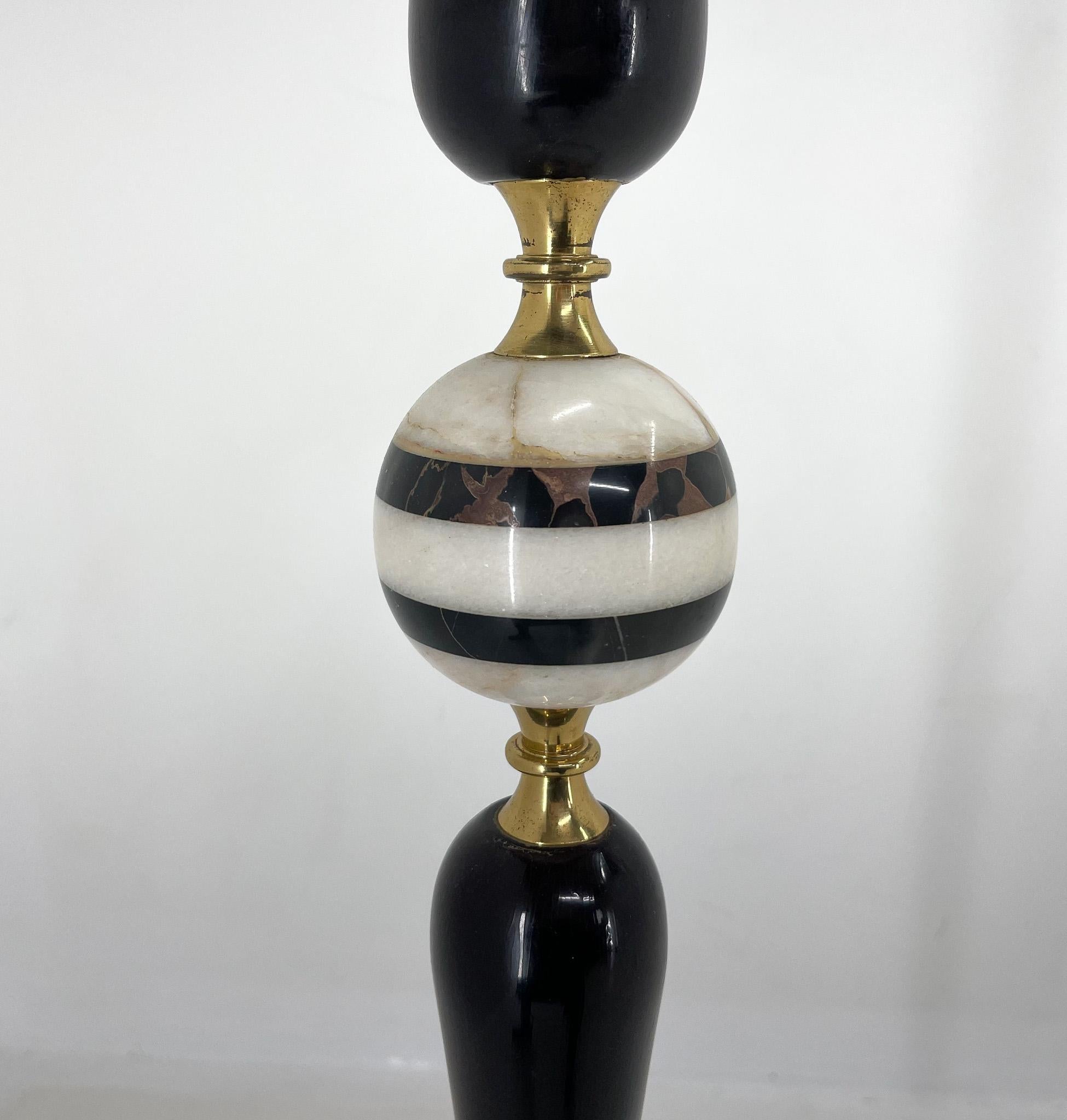 Mid-Century Brass, Onyx & Ebonized Wood Floor Lamp, Italy In Good Condition For Sale In Praha, CZ