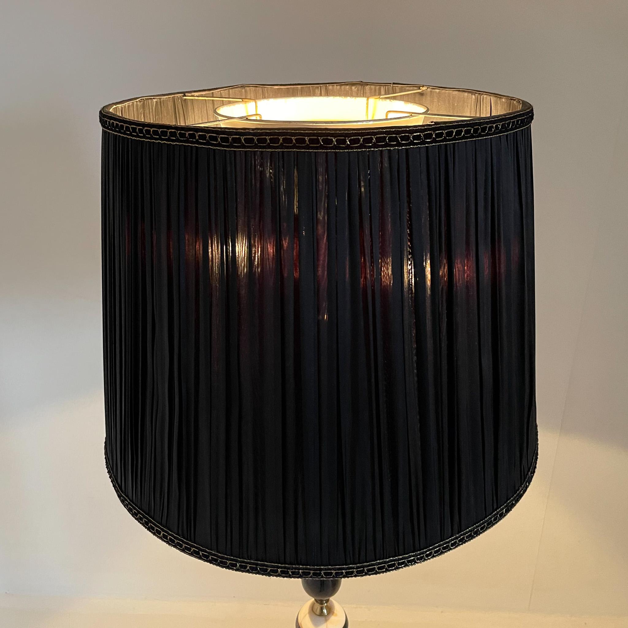 Fabric Mid-Century Brass, Onyx & Ebonized Wood Floor Lamp, Italy For Sale