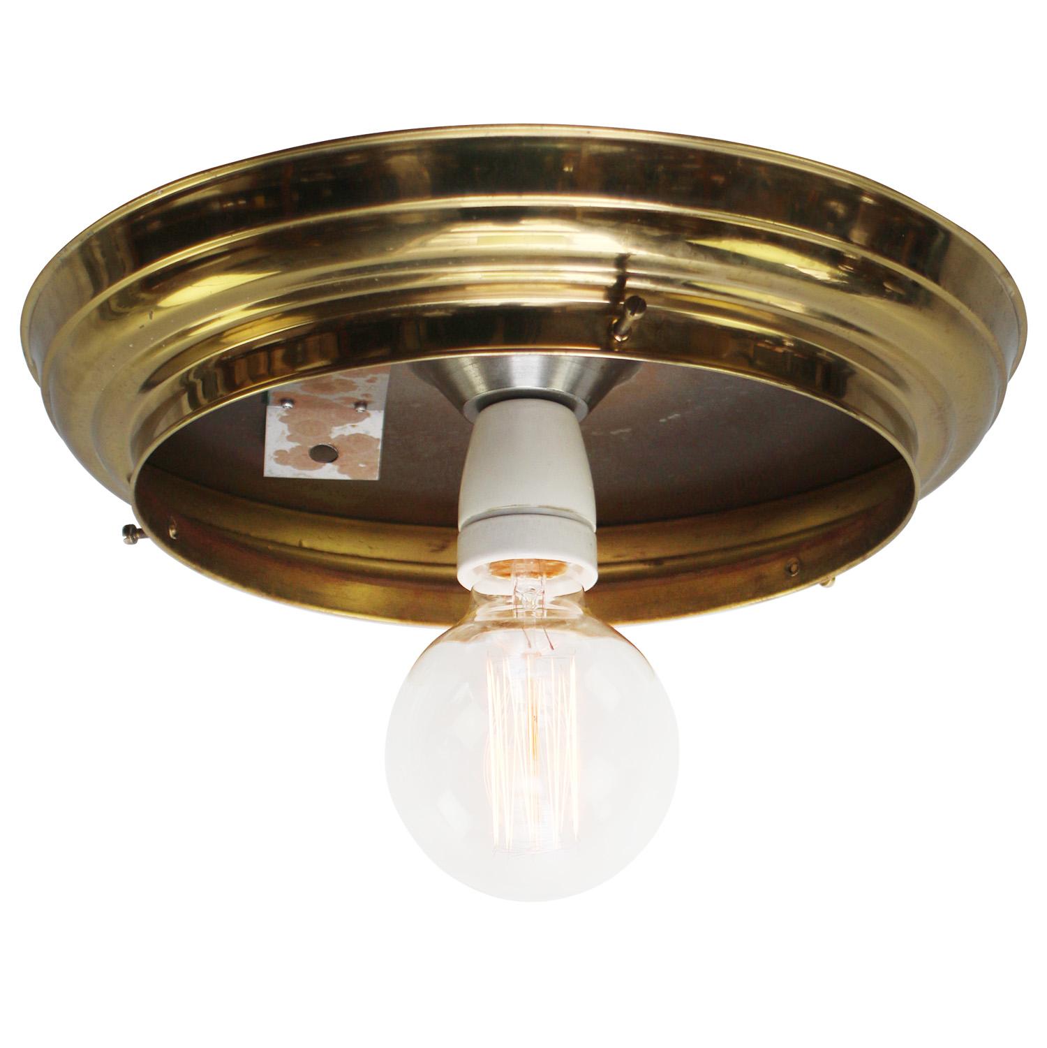 Mid-Century Brass Opaline Glass Flush Mount Ceiling Lamp In Good Condition For Sale In Amsterdam, NL