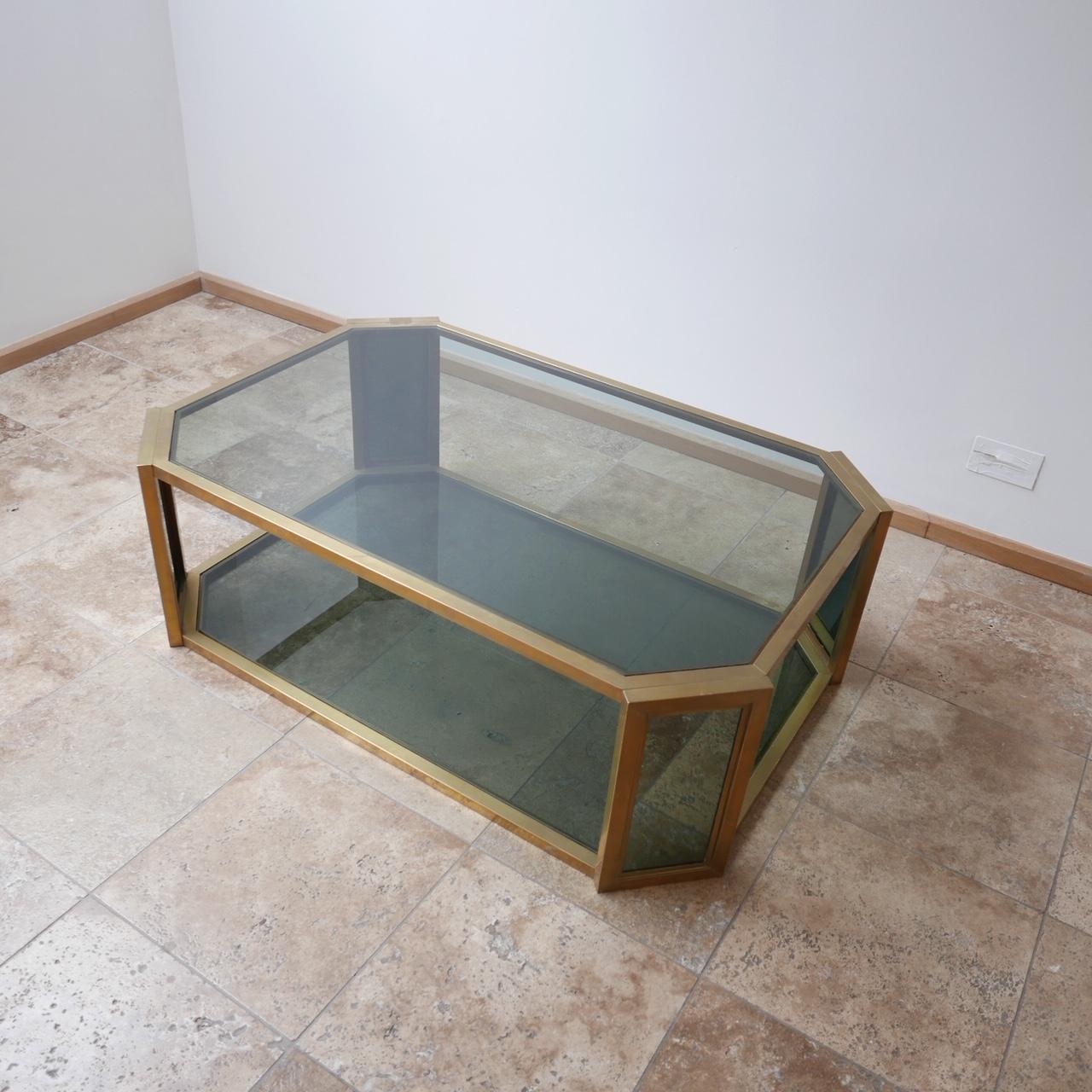 French Midcentury Brass Oval Octagonal Coffee Table
