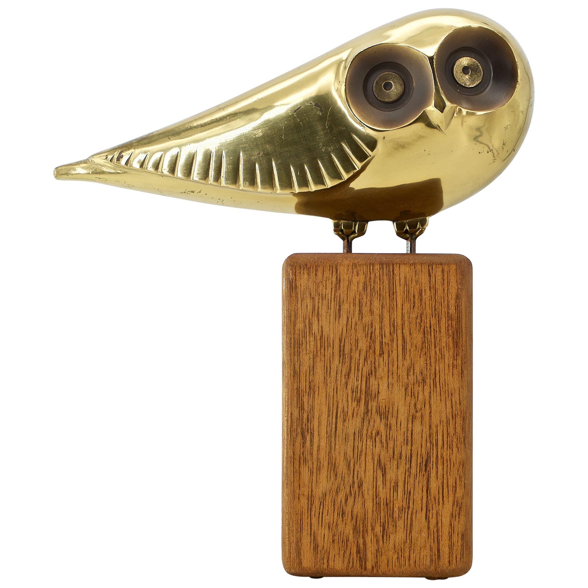 1980s Midcentury Brass Owl Stylized Art Space Age Regency Bird Sculpture C.Jere For Sale