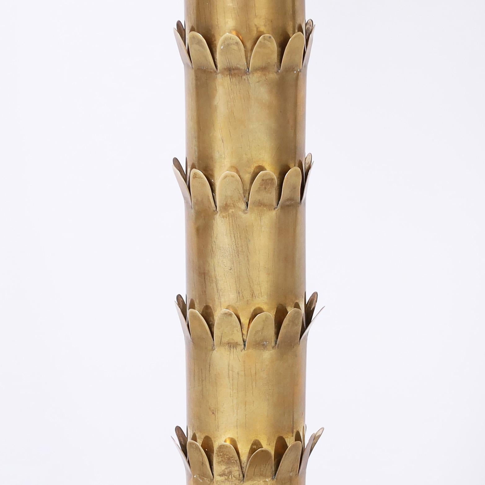 Italian Mid Century Brass Palm Tree Table Lamp For Sale
