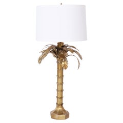 Lampe de table palmier en laiton du milieu du siècle