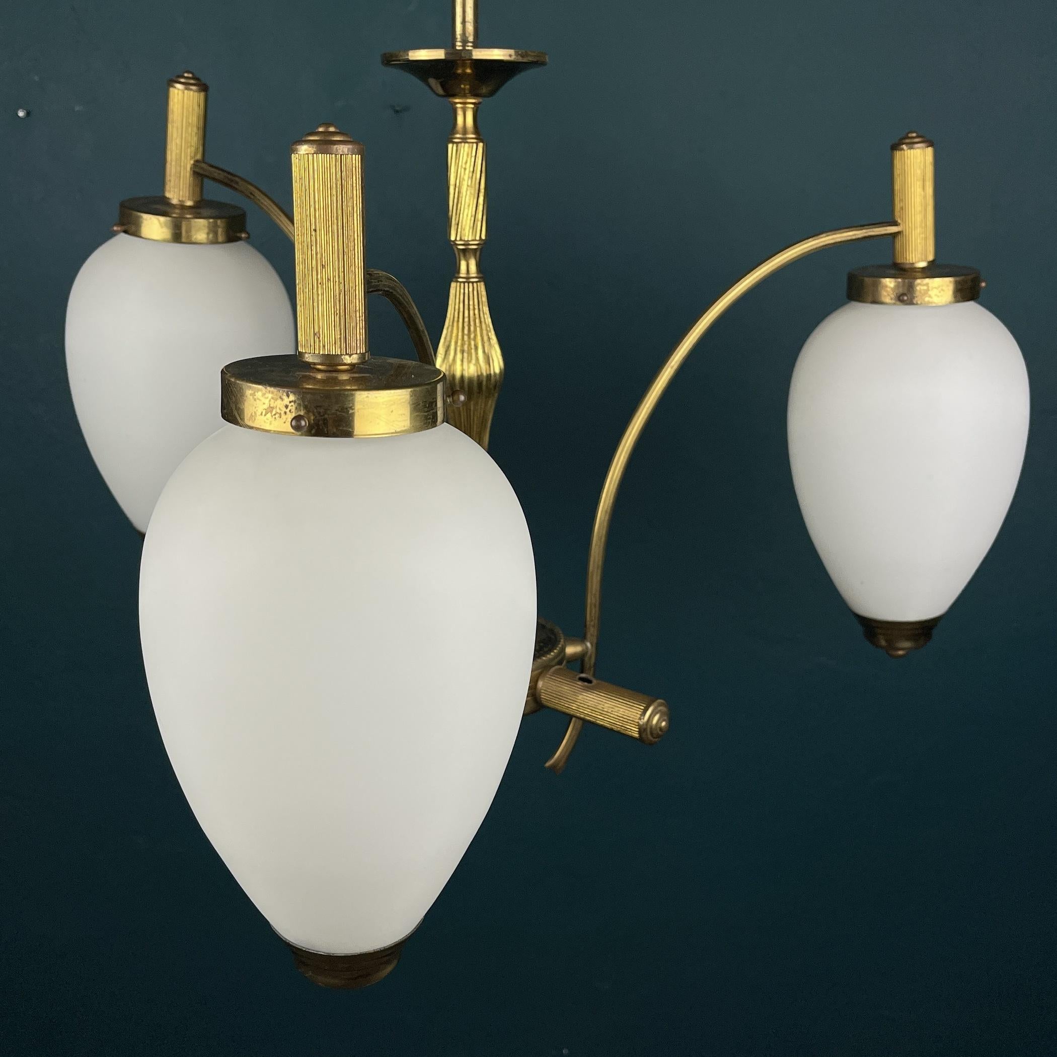 Mid-Century Brass Pendant Lamp, Italy, 1950s, Art Deco For Sale 5