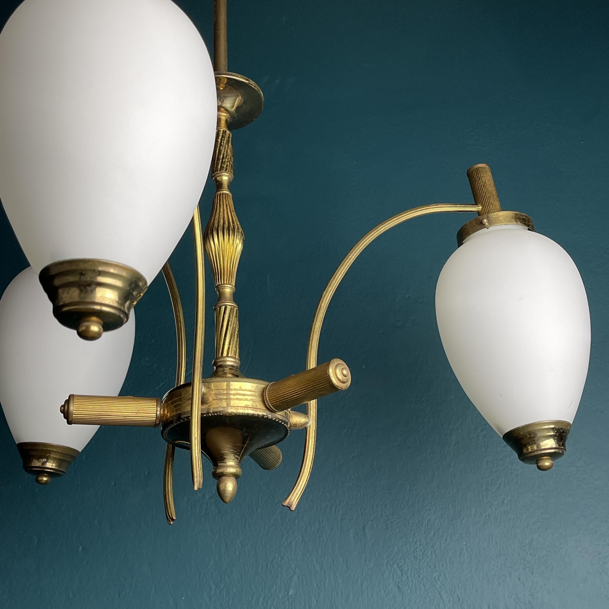 Mid-Century Brass Pendant Lamp, Italy, 1950s, Art Deco For Sale 7
