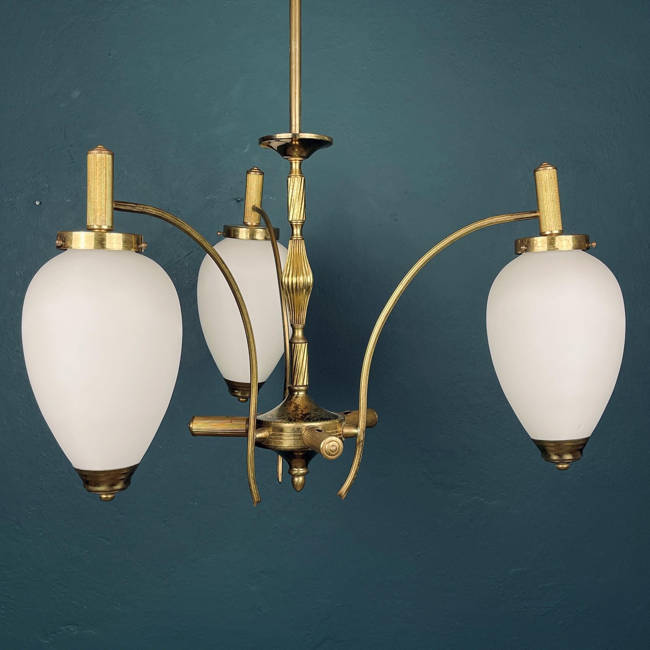 Mid-Century Brass Pendant Lamp, Italy, 1950s, Art Deco In Good Condition For Sale In Miklavž Pri Taboru, SI