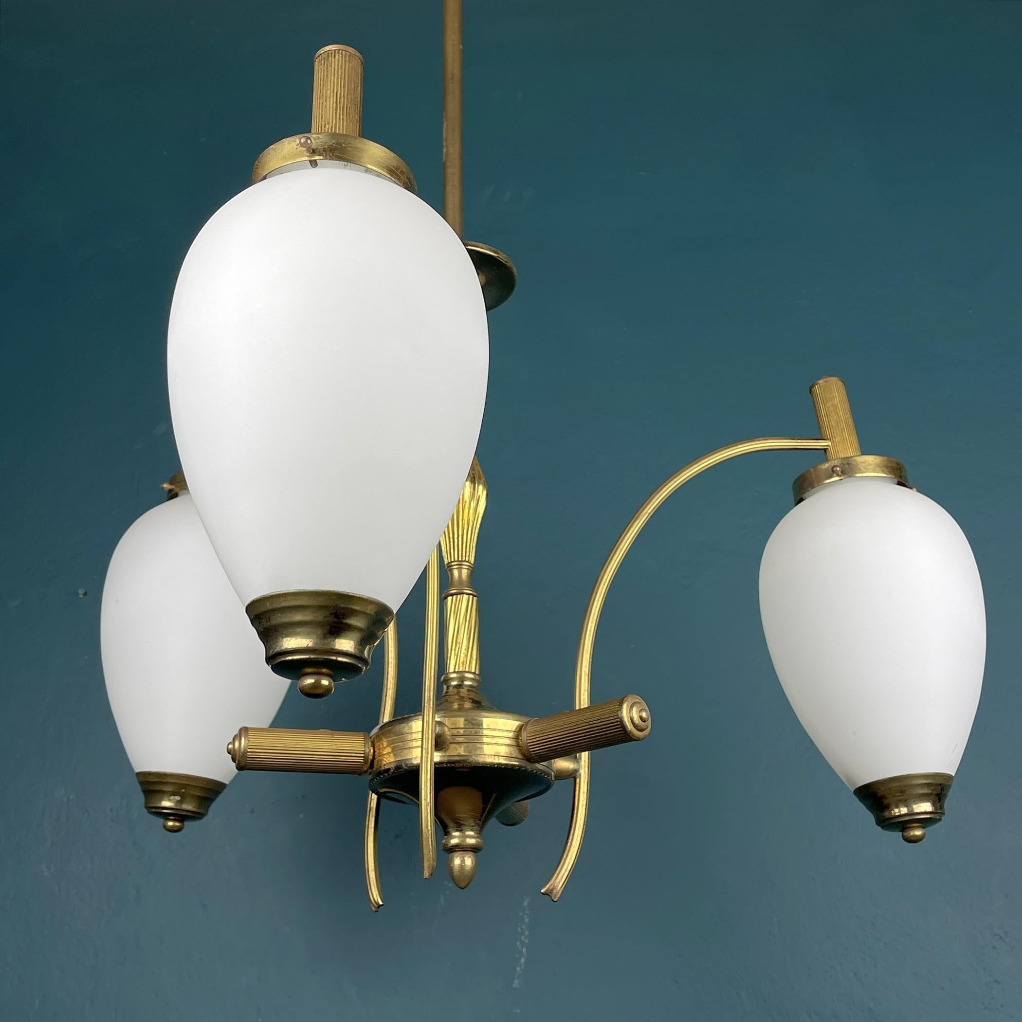 20th Century Mid-Century Brass Pendant Lamp, Italy, 1950s, Art Deco For Sale