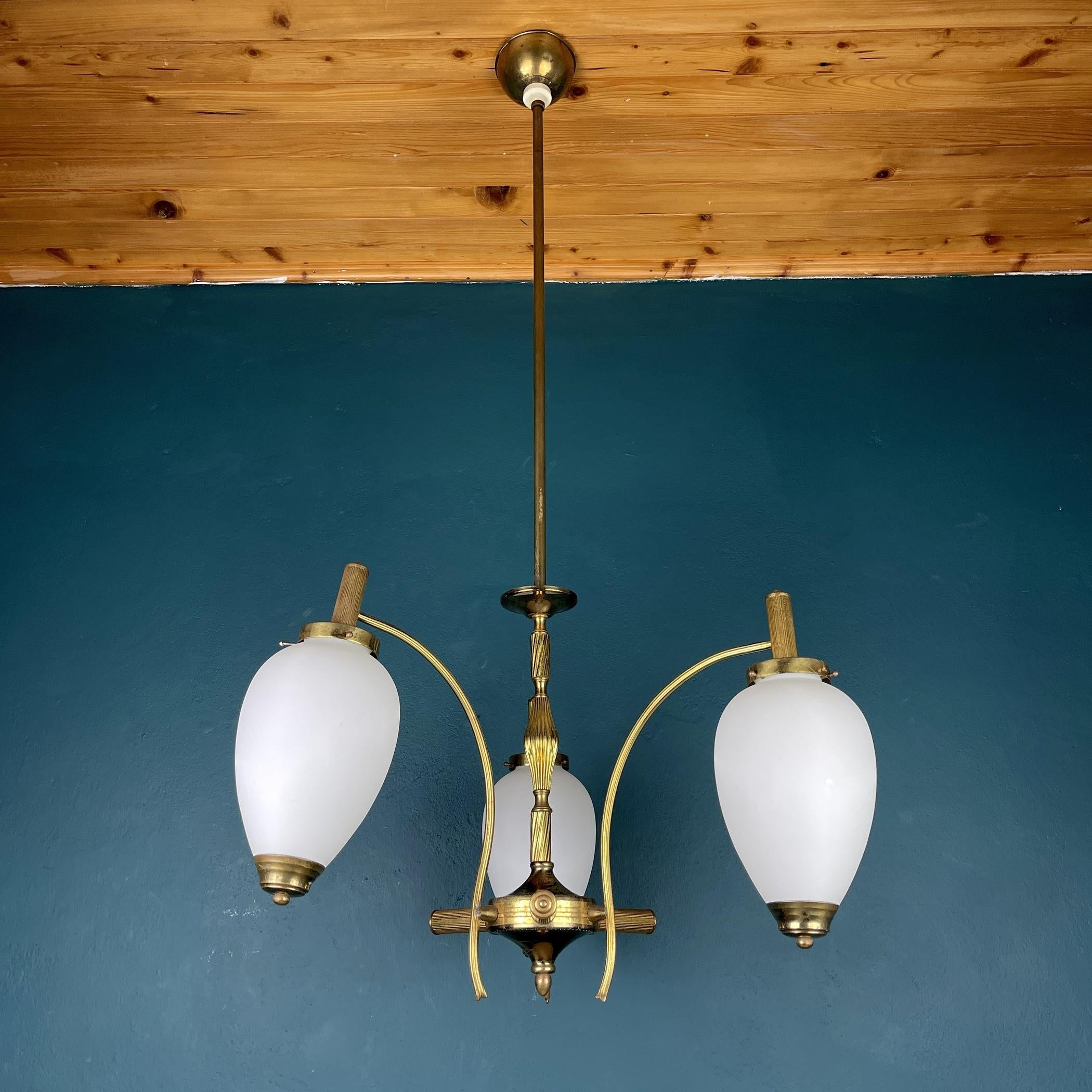 Mid-Century Brass Pendant Lamp, Italy, 1950s, Art Deco For Sale 2