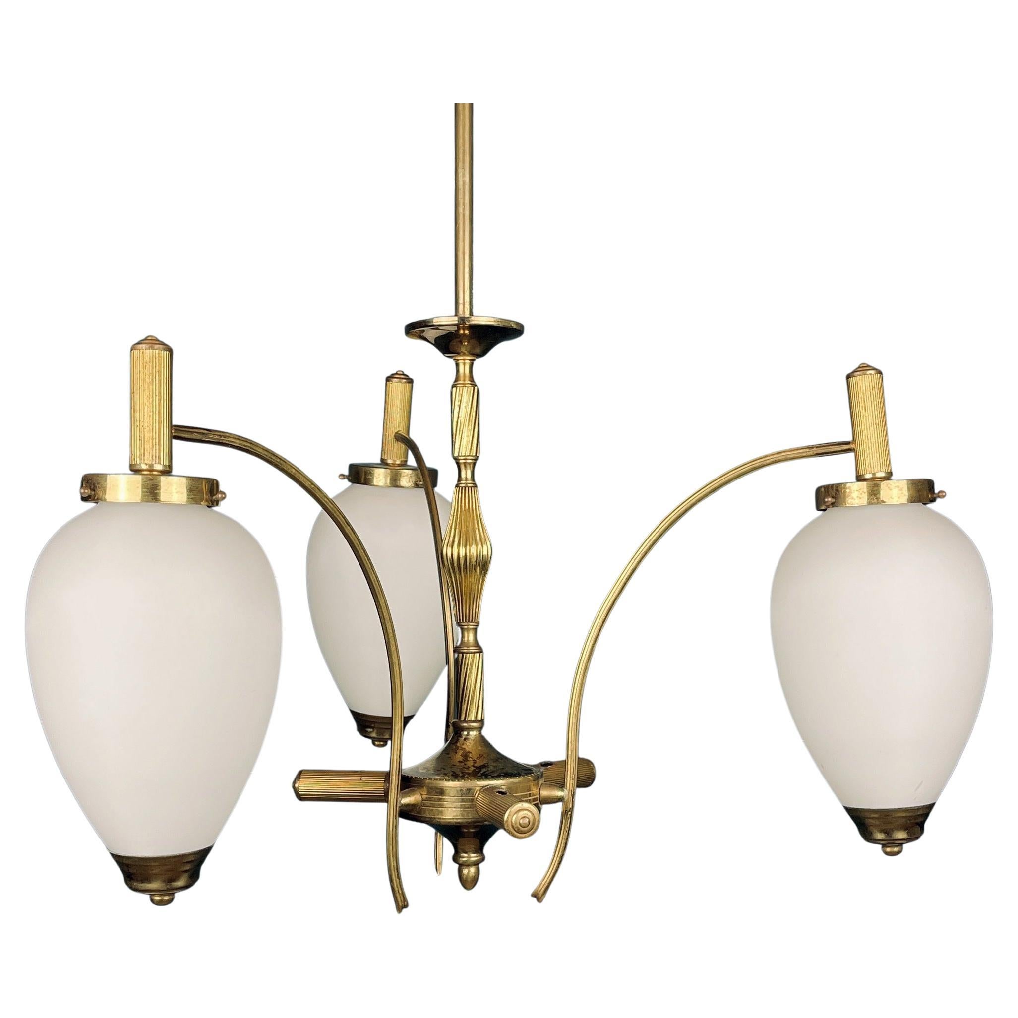 Mid-Century Brass Pendant Lamp, Italy, 1950s, Art Deco For Sale
