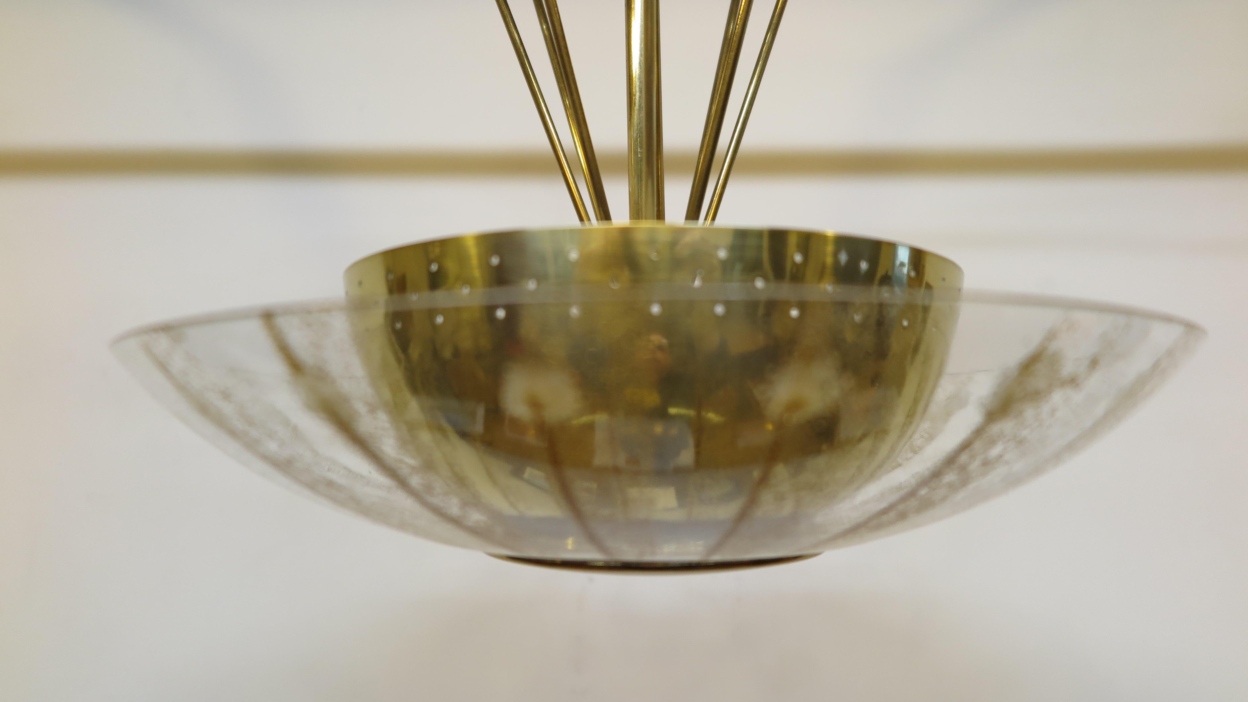 American Midcentury Brass Pendant Light Gerald Thurston Lightolier For Sale