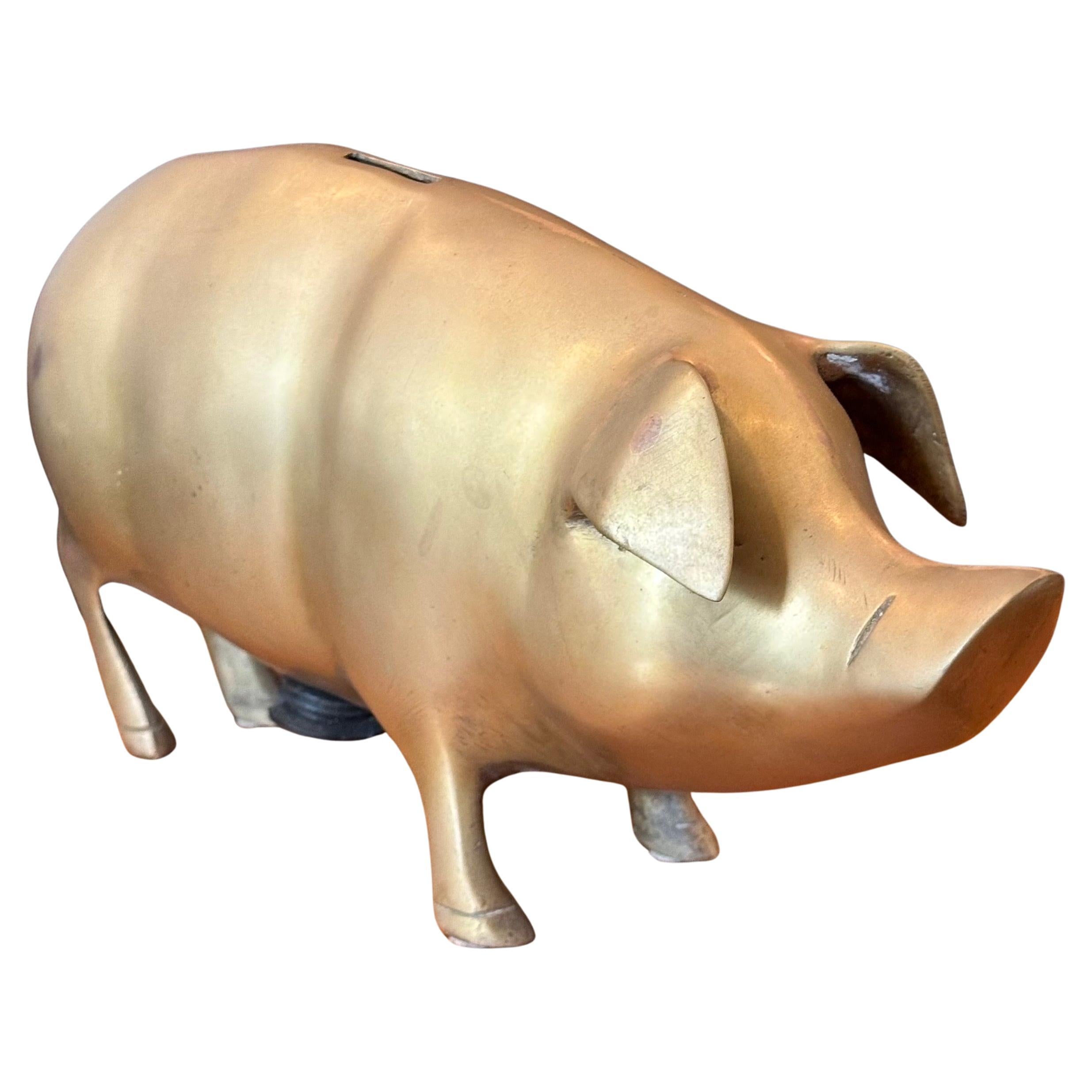 Mid-Century Brass Piggy Bank 5