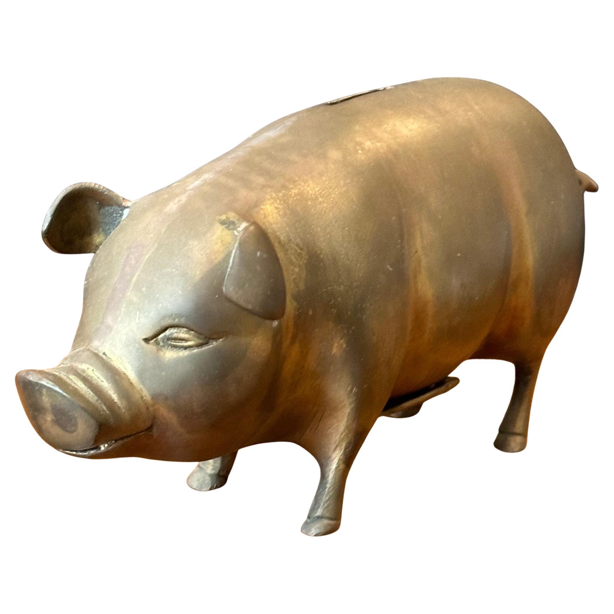 Mid-Century Brass Piggy Bank 7