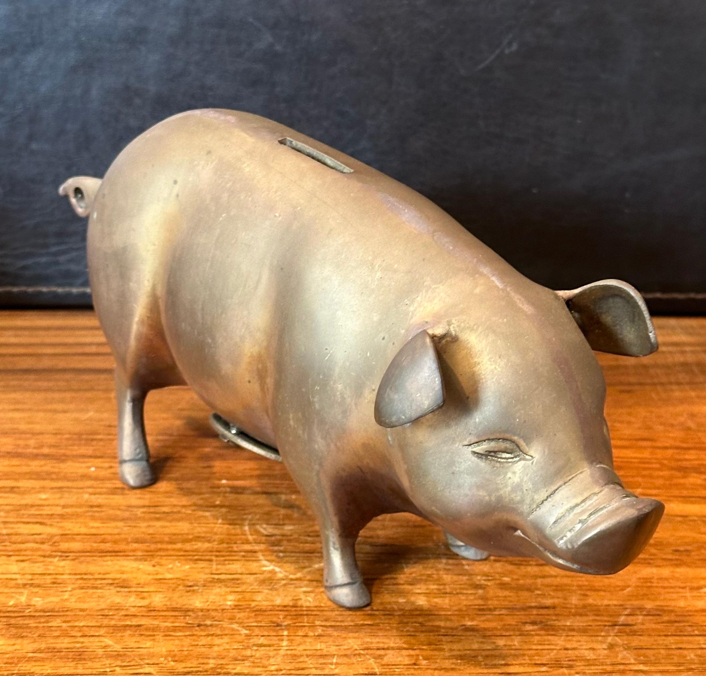 Mid-Century Brass Piggy Bank In Good Condition In San Diego, CA