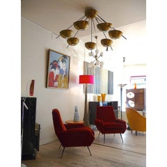 Lámpara de techo de latón de mediados de siglo, siete luces, 135 cm, estilo Arredoluce
