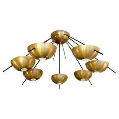 Lámpara de techo de latón de mediados de siglo, siete luces, 135 cm, estilo Arredoluce