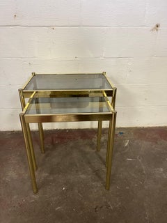 Mid Century Brass Plated and Smoked Glass Nesting Tables Belgo-Chrome manner