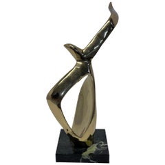 Mid-Century Brass Plated Bird Sculpture on Marble Base