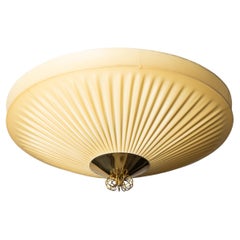 Mid-Century Brass & Pleated Synthetic Textile Flush Mount, Finland, 1950s