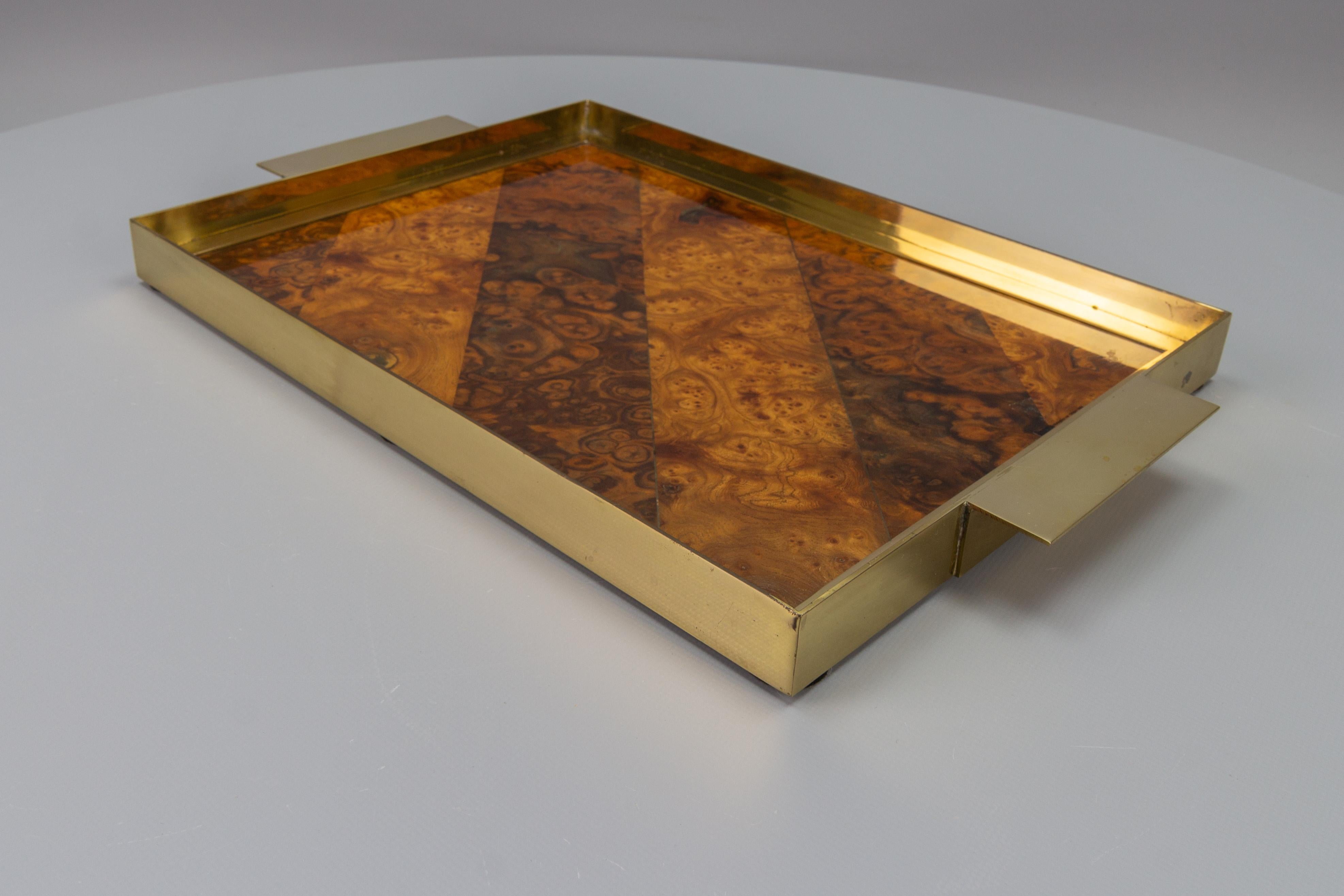 Mid-Century Brown and Golden Color Serving Tray with Burr Wood Effect, 1960s For Sale 2