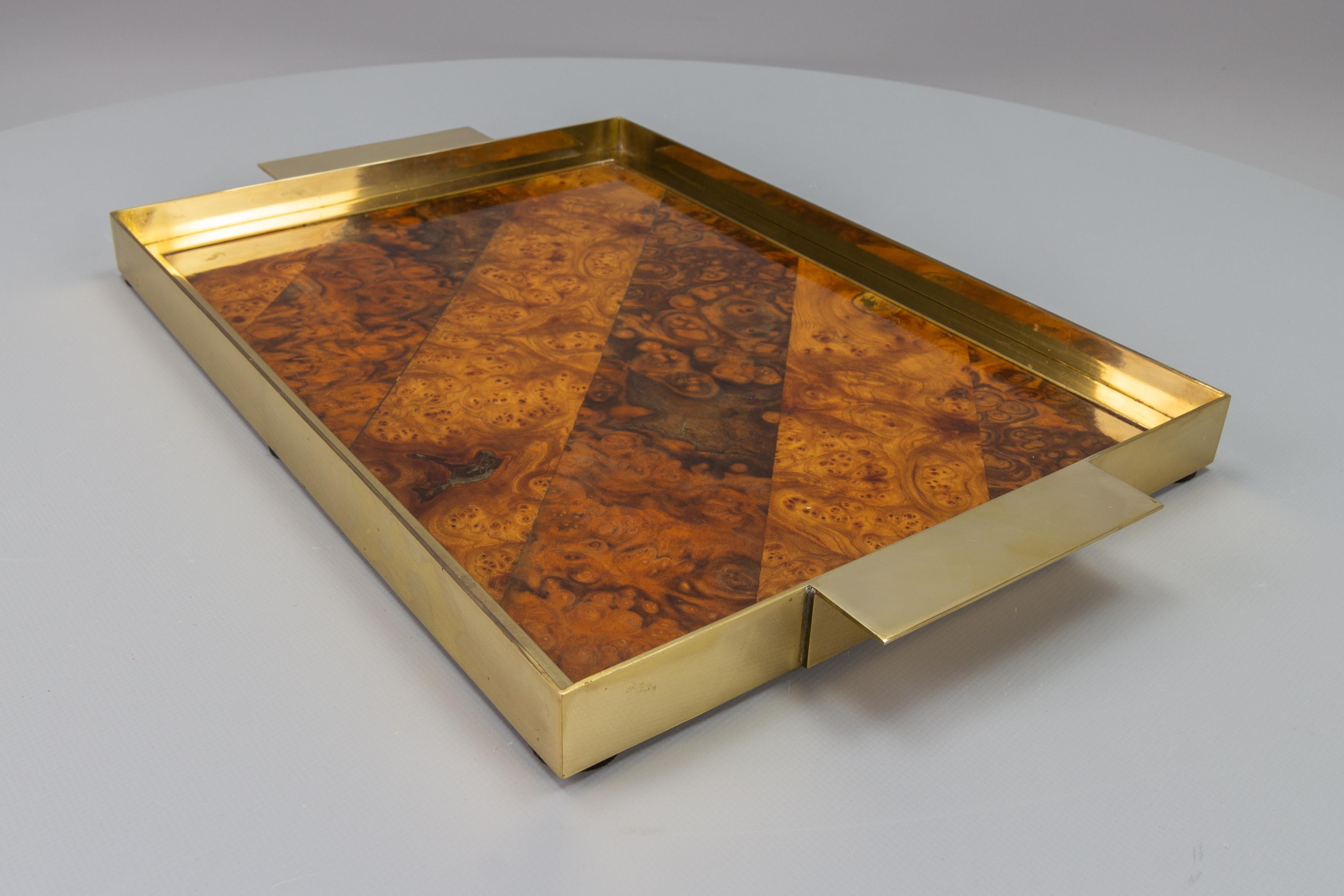 Mid-Century Brown and Golden Color Serving Tray with Burr Wood Effect, 1960s For Sale 3