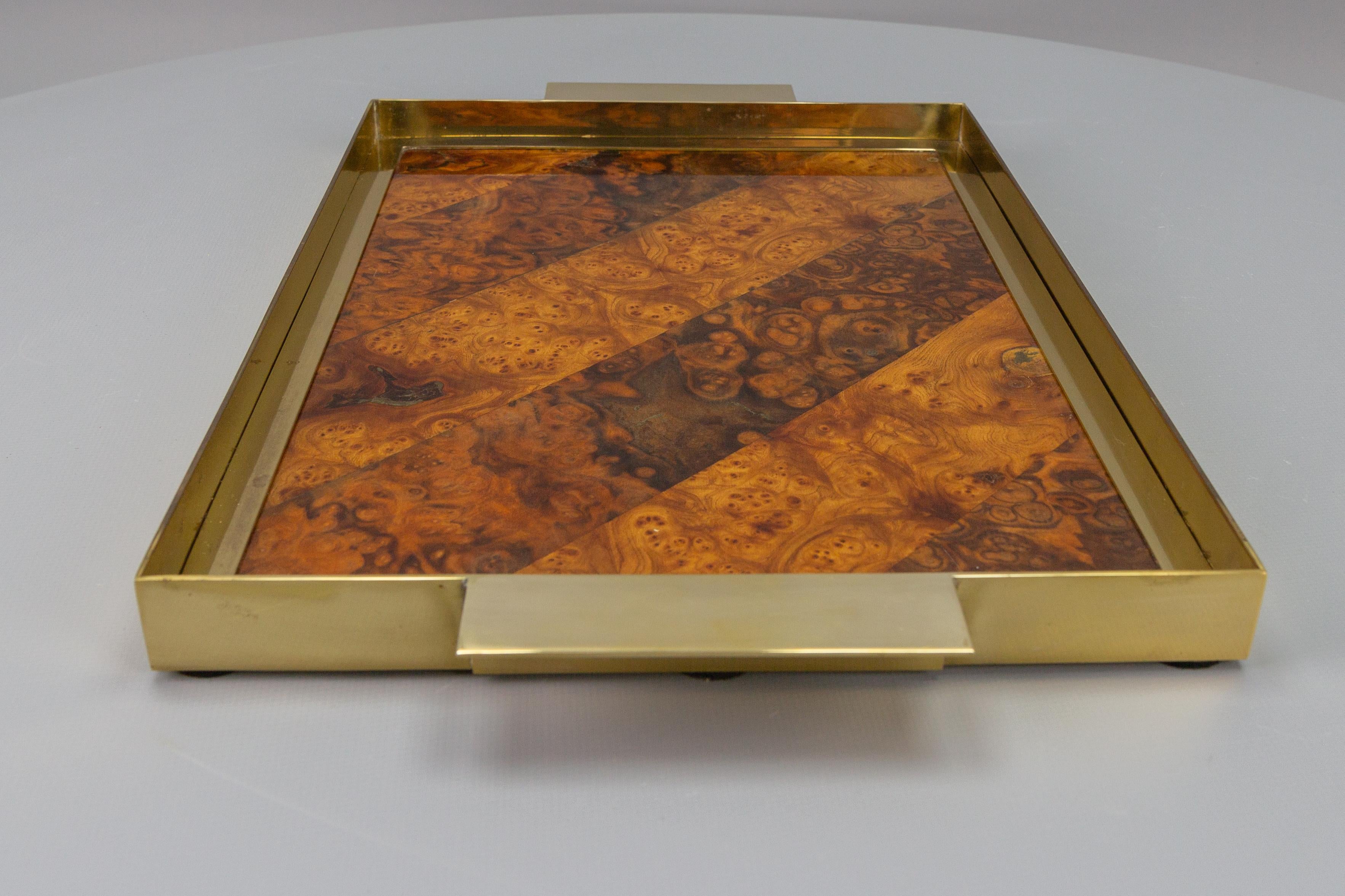 Mid-Century Brown and Golden Color Serving Tray with Burr Wood Effect, 1960s For Sale 4