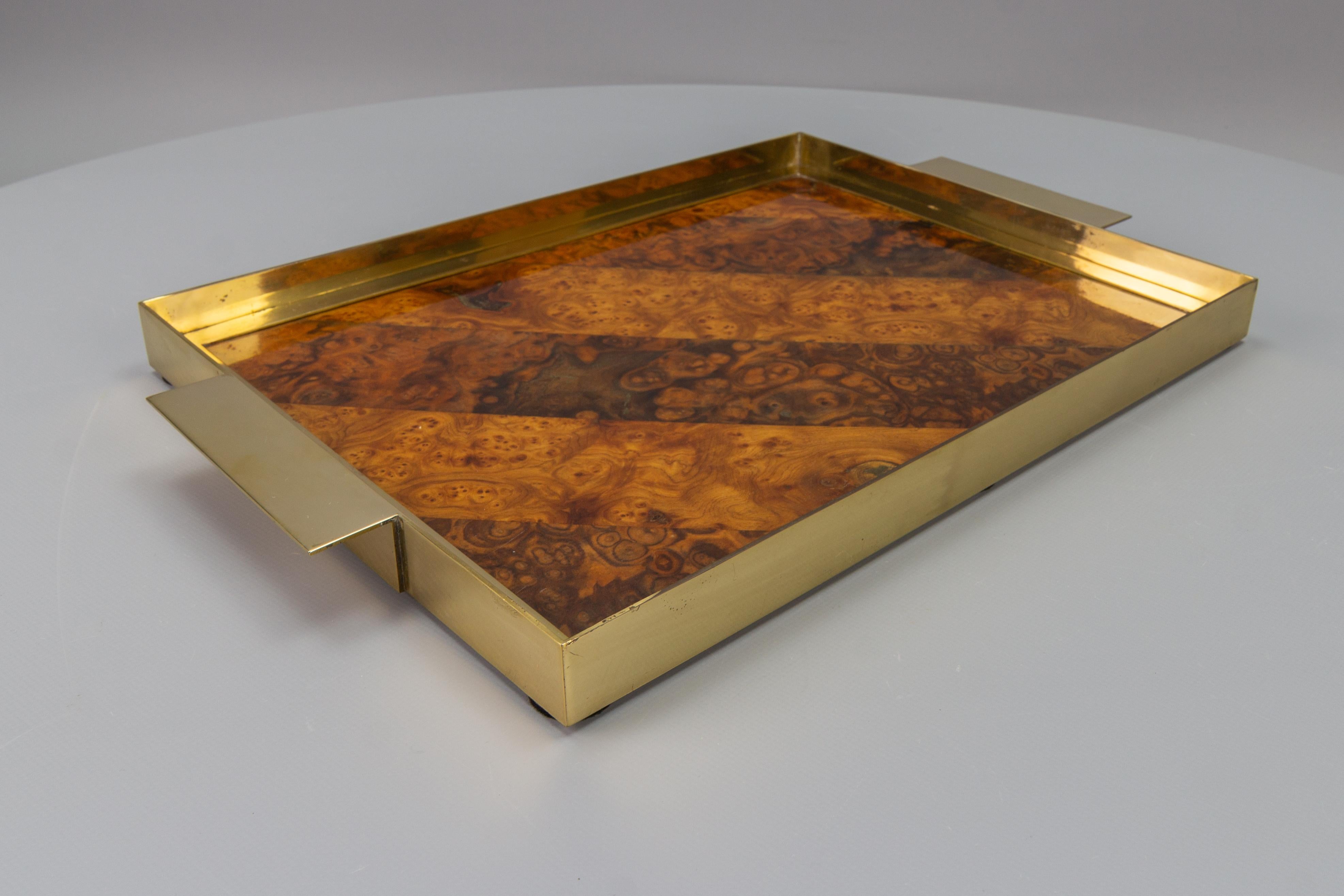 Mid-Century Brown and Golden Color Serving Tray with Burr Wood Effect, 1960s For Sale 5