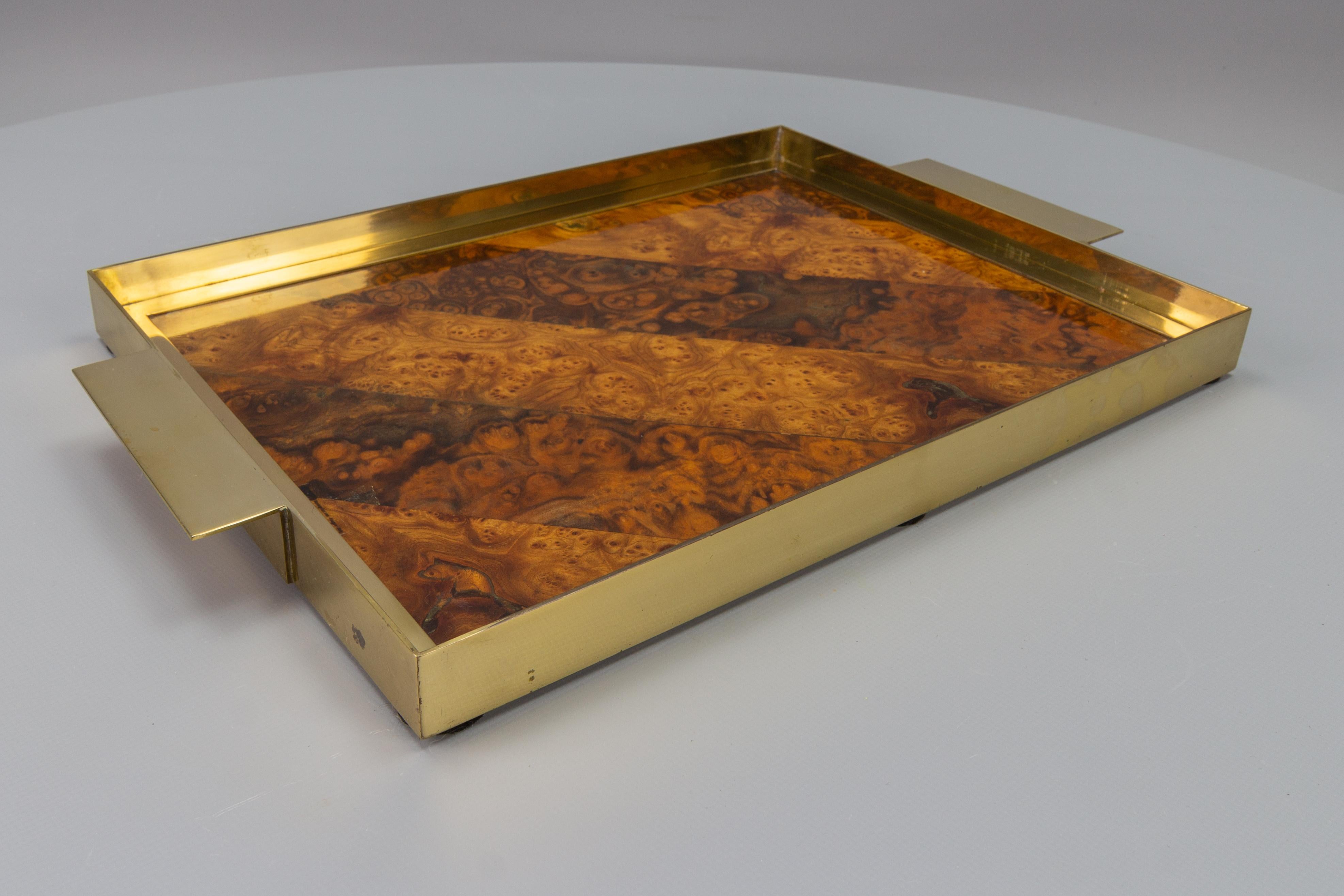 Mid-Century Brown and Golden Color Serving Tray with Burr Wood Effect, 1960s For Sale 6